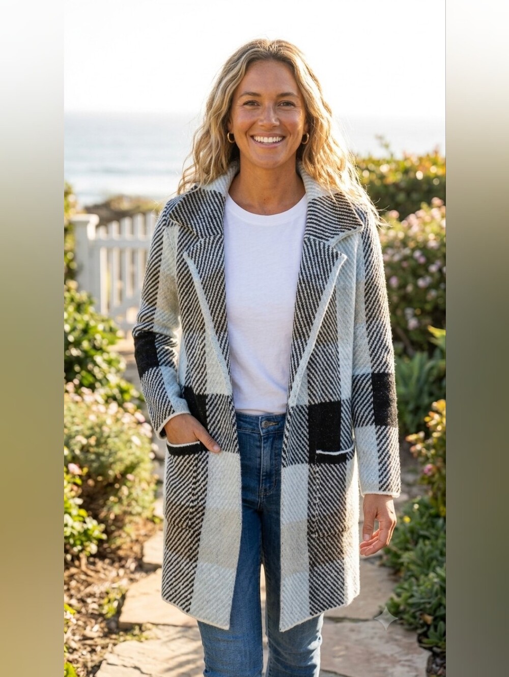 Farmers Market Blue & Ivory Knit Pocket Cardigan Women's Sz Large & 3X NWT
